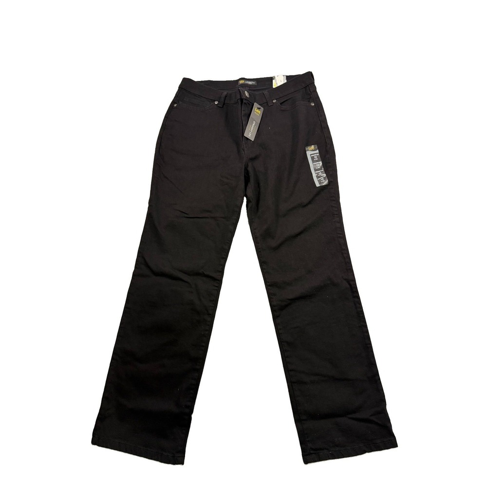 Lee's Women Relaxed Fit Straight Leg Mid Rise Black Jeans 12 Petite Motocore